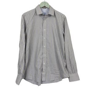 Bugatchi Shirt Mens Medium Blue Brown Check Classic Fit Long Sleeve Dress Cotton